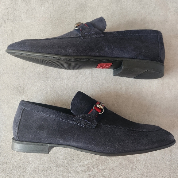 Section X dress loafers 10.5 navy blue suede Saint venetian bit buckle new $130 main image 8